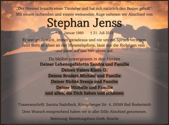 Traueranzeige von Stephan Jens von AZ