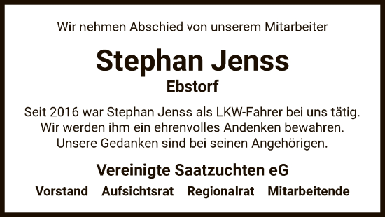Traueranzeige von Stephan Jenss von AZ