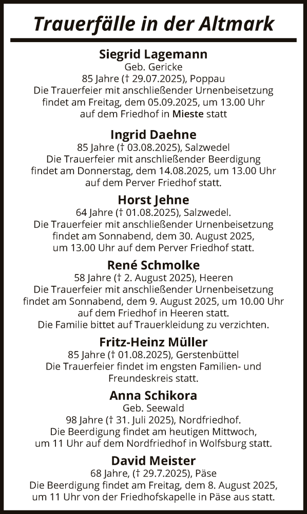  Traueranzeige für Sterbetafel vom 07.08.2025 vom 07.08.2025 aus AMZ