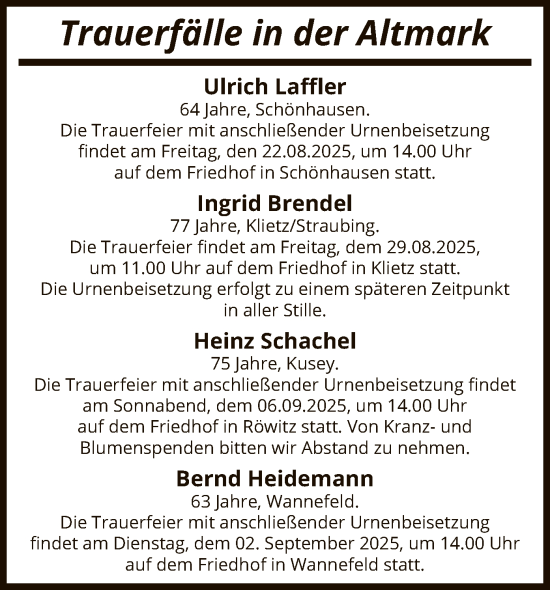 Traueranzeige von Sterbetafel vom 16.08.2025 von AMZ