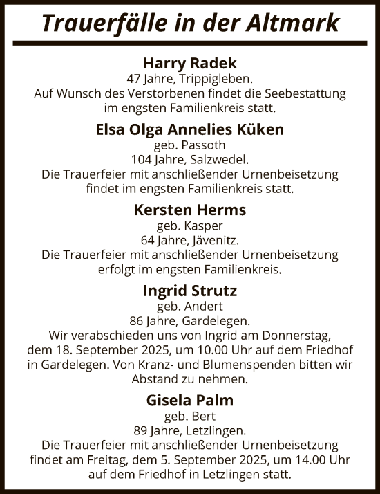 Traueranzeige von Sterbetafel vom 23.08.2025 von AMZ