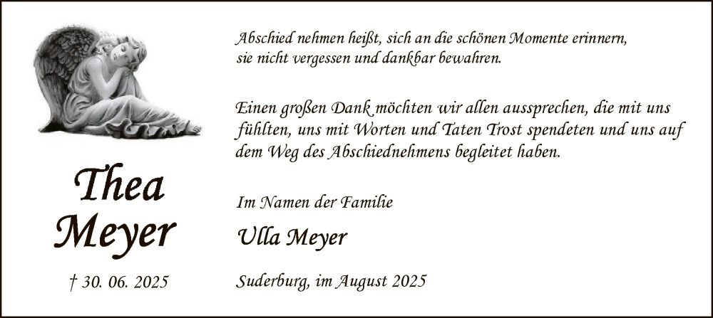  Traueranzeige für Thea Meyer vom 30.08.2025 aus AZ