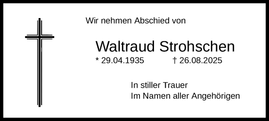 Traueranzeige von Waltraud Strohschen von AZ