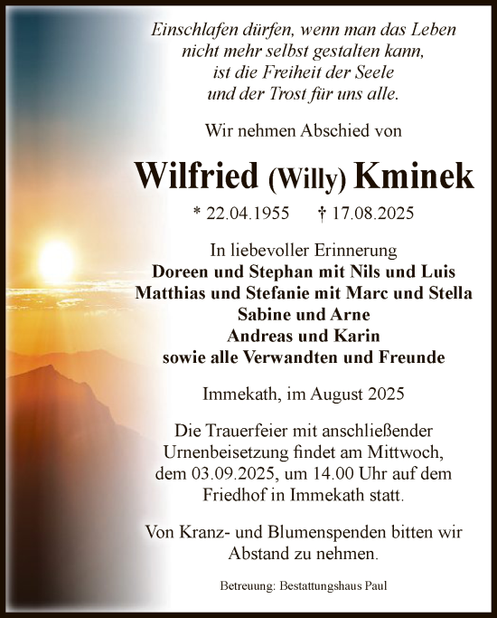 Traueranzeige von Wilfried Kminek von AMZ