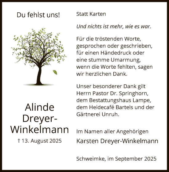 Traueranzeige von Alinde Dreyer-Winkelmann von IK