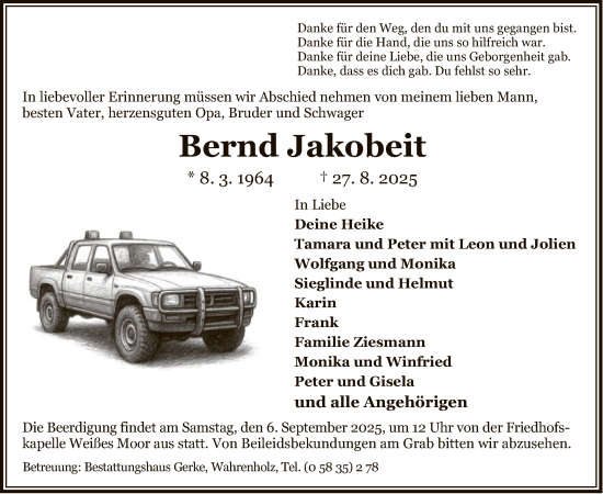 Traueranzeige von Bernd Jakobeit von IK