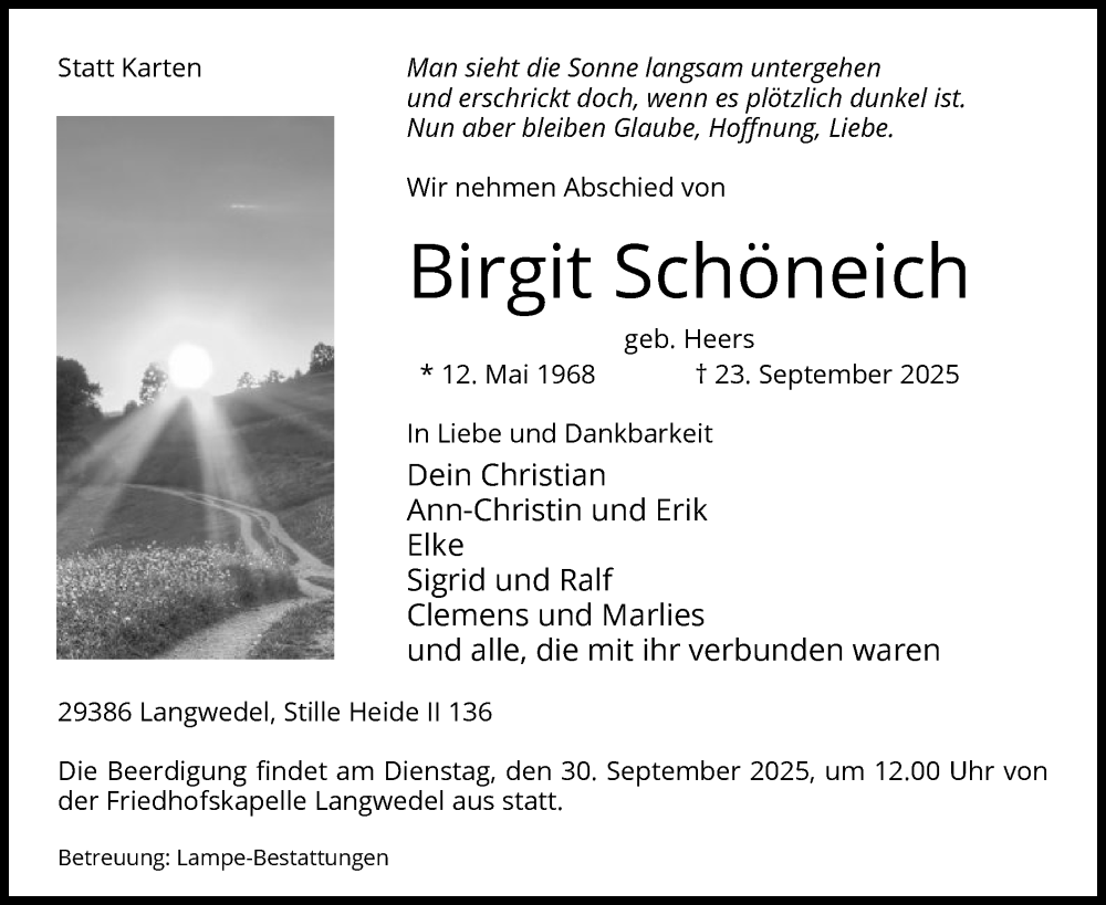  Traueranzeige für Birgit Schöneich vom 27.09.2025 aus IK
