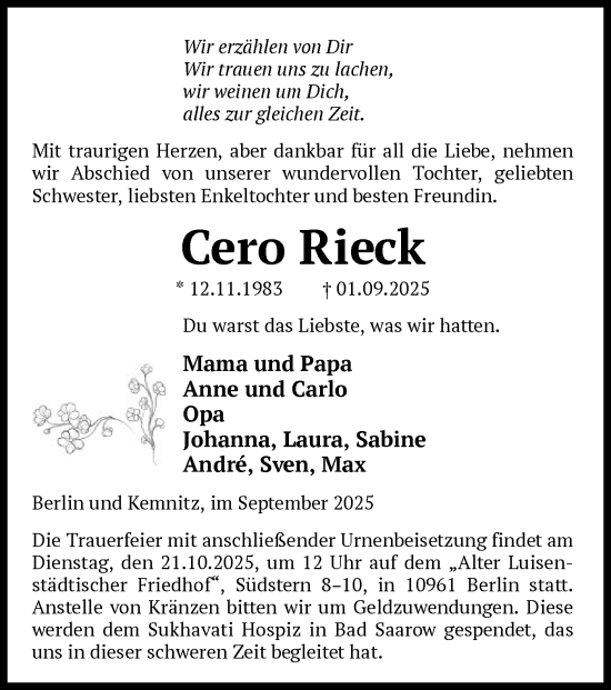 Traueranzeige von Cero Rieck von AMZ