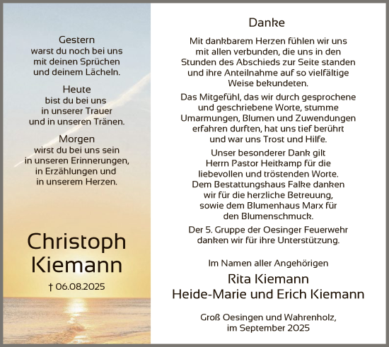 Traueranzeige von Christoph Kiemann von IK