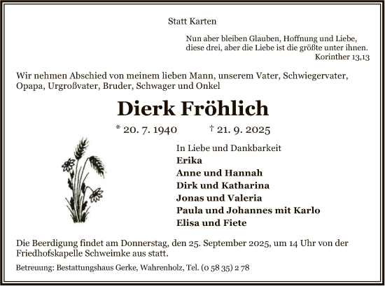 Traueranzeige von Dierk Fröhlich von IK