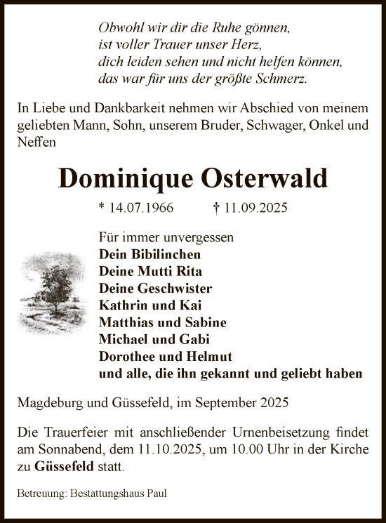 Traueranzeige von Dominique Osterwald von AMZ