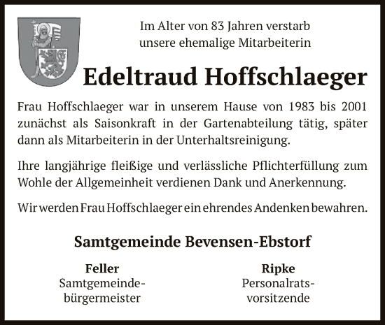 Traueranzeige von Edeltraud Hoffschlaeger von AZ