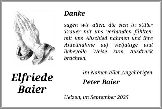 Traueranzeige von Elfriede Baier von AZ