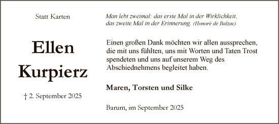 Traueranzeige von Ellen Kurpierz von AZ