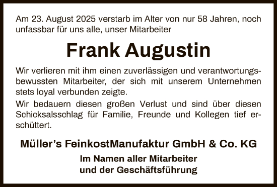 Traueranzeige von Frank Augustin von AZ