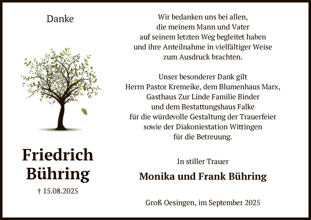  Traueranzeige für Friedrich Bühring vom 27.09.2025 aus IK