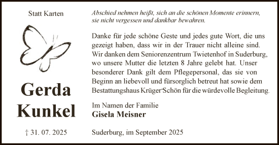 Traueranzeige von Gerda Kunkel von AZ