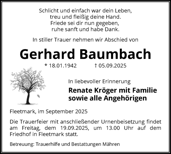 Traueranzeige von Gerhard Baumbach von AMZ