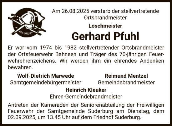 Traueranzeige von Gerhard Pfuhl von AZ