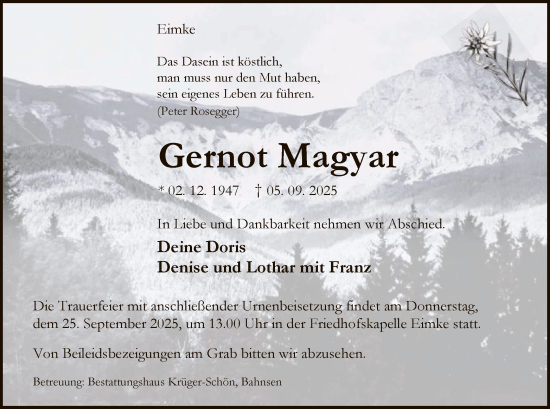 Traueranzeige von Gernot Magyar von AZ