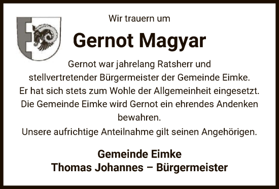 Traueranzeige von Gernot Magyar von AZ