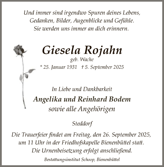 Traueranzeige von Giesela Rojahn von AZ