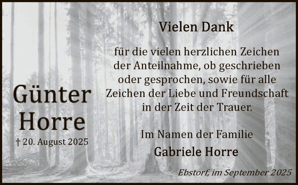  Traueranzeige für Günter Horre vom 20.09.2025 aus AZ