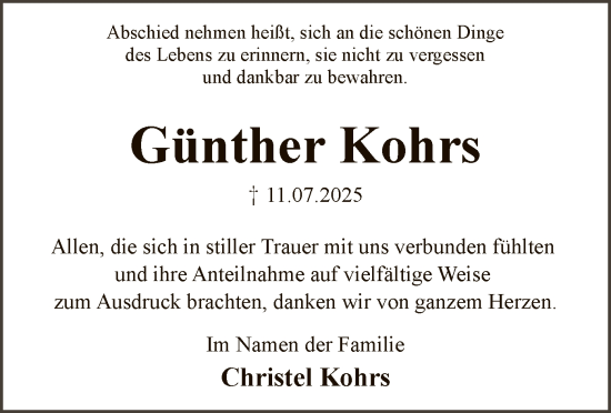 Traueranzeige von Günther Kohrs von AZ