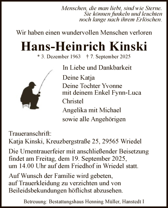 Traueranzeige von Hans-Heinrich Kinski von AZ