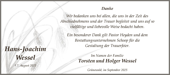Traueranzeige von Hans-Joachim Wessel von AZ