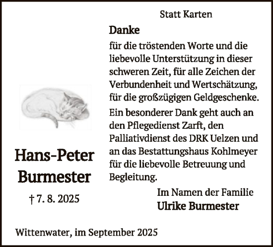 Traueranzeige von Hans-Peter Burmester von AZ