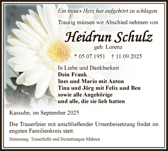 Traueranzeige von Heidrun Schulz von AMZ