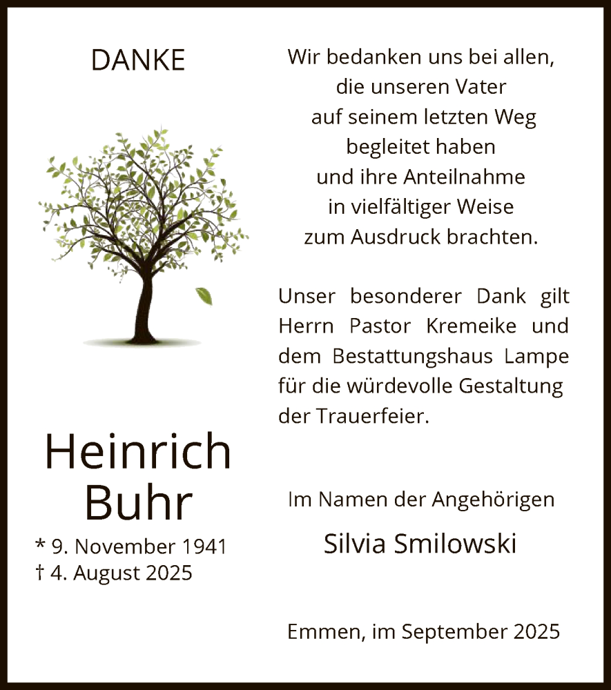  Traueranzeige für Heinrich Buhr vom 20.09.2025 aus IK