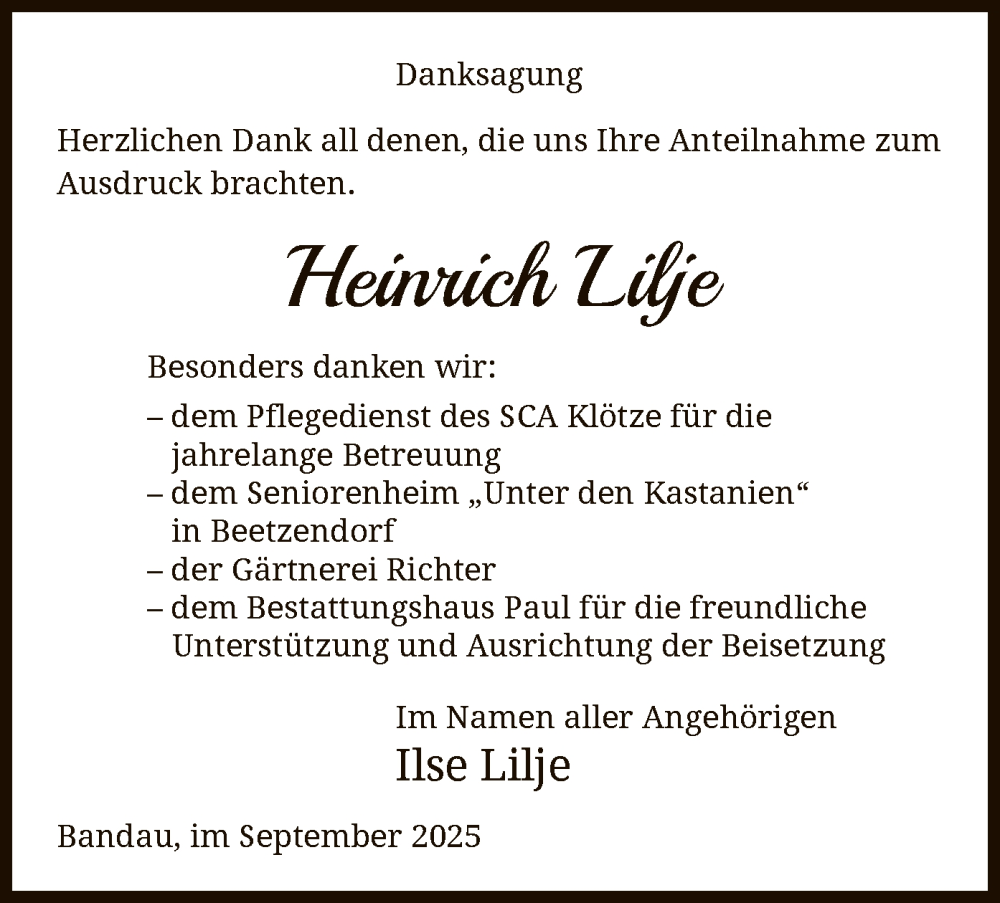  Traueranzeige für Heinrich Lilje vom 23.09.2025 aus AMZ