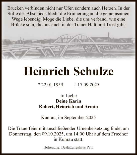 Traueranzeige von Heinrich Schulze von AMZ