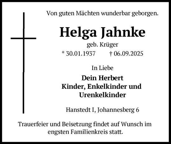 Traueranzeige von Helga Jahnke von AZ