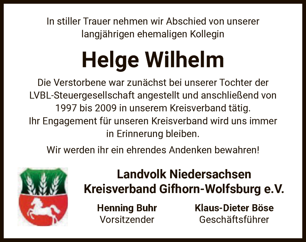  Traueranzeige für Helge Wilhelm vom 13.09.2025 aus IK