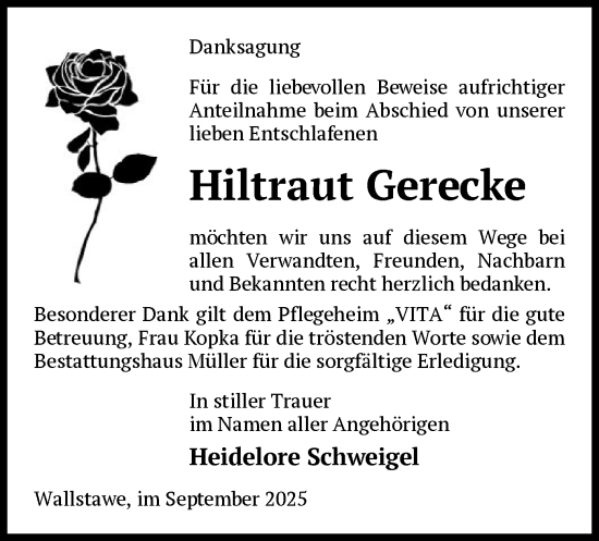Traueranzeige von Hiltraut Gerecke von AMZ