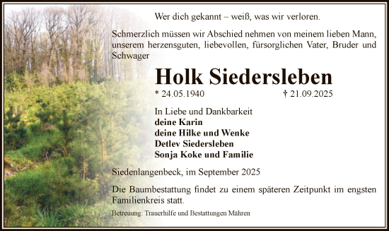Traueranzeige von Holk Siedersleben von AMZ