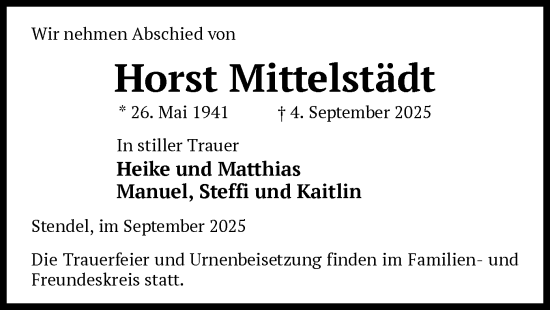 Traueranzeige von Horst Mittelstädt von AMZ