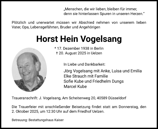 Traueranzeige von Horst Hein Vogelsang von AZ