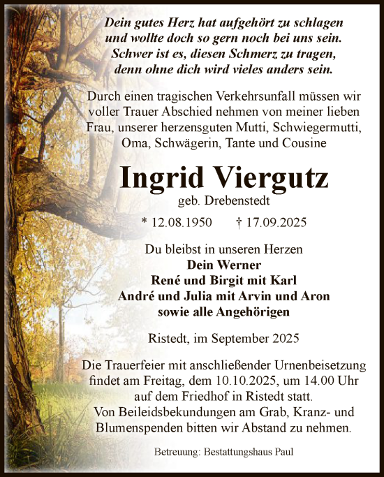 Traueranzeige von Ingrid Viergutz von AMZ