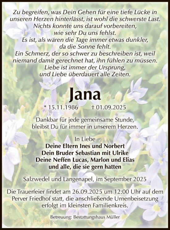 Traueranzeige von Jana Muchow von AMZ