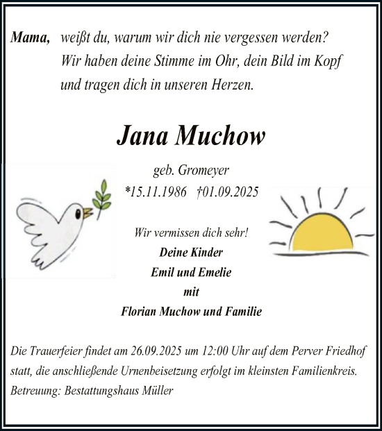 Traueranzeige von Jana Muchow von AMZ