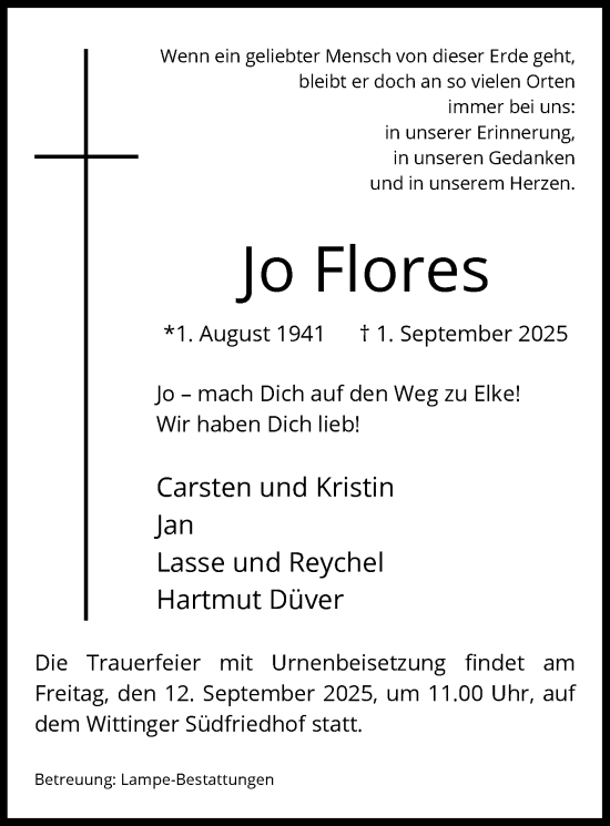 Traueranzeige von Jo Flores von AZ