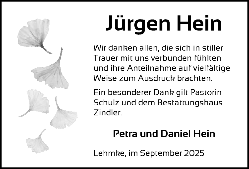  Traueranzeige für Jürgen Hein vom 27.09.2025 aus AZ