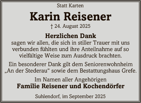 Traueranzeige von Karin Reisener von AZ