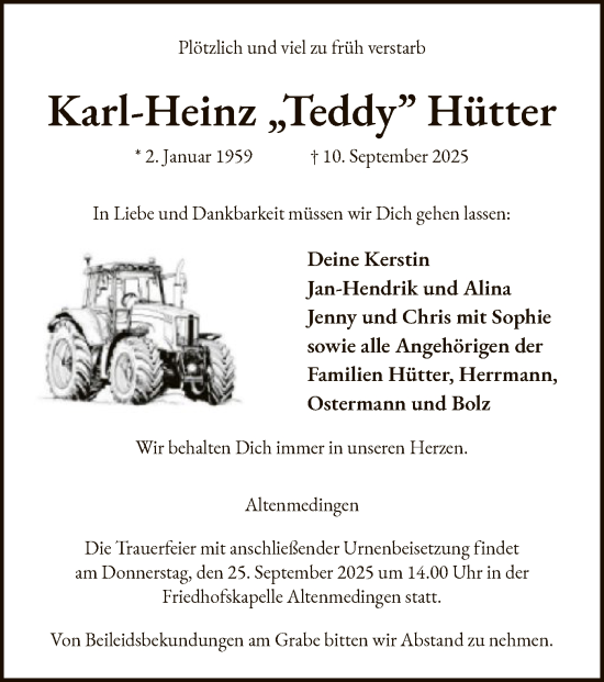 Traueranzeige von Karl-Heinz Hütter von AZ