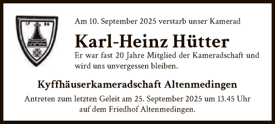 Traueranzeige von Karl-Heinz Hütter von AZ
