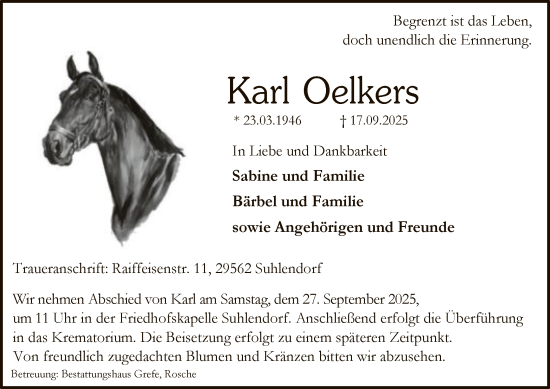 Traueranzeige von Karl Oelkers von AZ